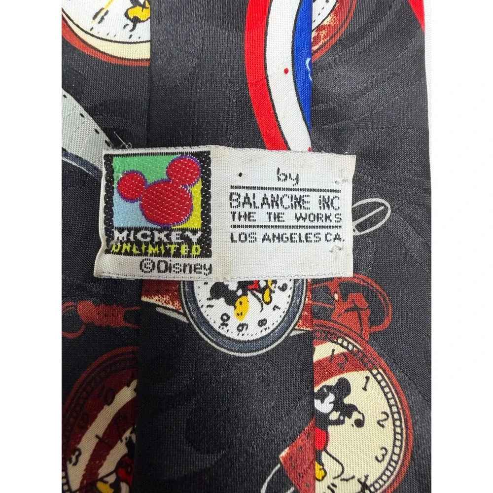 Vintage Mickey Unlimited Disney Watch Clock Print Necktie Black Balancine USA